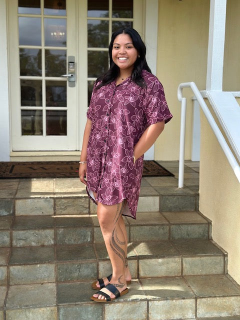 Mahealani 2.0 Button Up Dress with Pockets - 'Okika (Orchid) Print